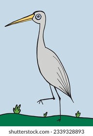 Heron illustration image. 
Hand drawn image artwork of a crane. 
Simple cute original logo.
Hand drawn vector illustration for posters, cards, t-shirts.