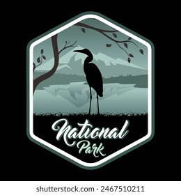 Heron Lake Animal Silhouette Outdoor National Park Badge