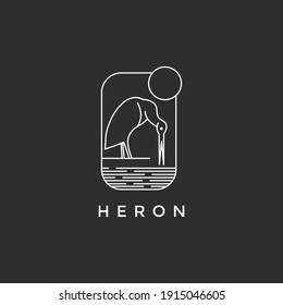heron line art logo design on black background
