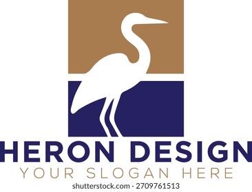 Heron Logo Design on Shield Blue