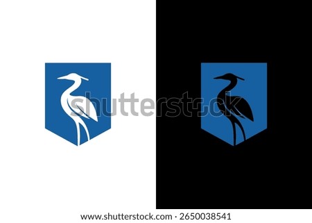 Heron Logo Design on Shield Blue