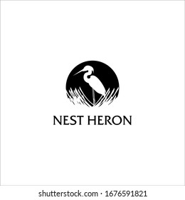 Heron Nest Silhouette Logo Vector