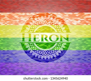 Heron on mosaic background with the colors of the LGBT flag