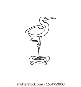 Perón en patineta, dibujo de línea continua, tatuaje pequeño, impresión para diseño de ropa y logo, emblema o logo, silueta de una línea única, ilustración abstracta aislada del vector.