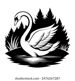 heron on water black silhouette logo vector, heron on water icon illustration.