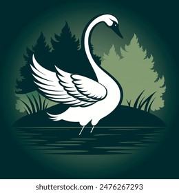 heron on water black silhouette logo vector, heron on water icon illustration.
