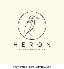 heron or pelican with line art and emblem style logo vector icon design template illustration