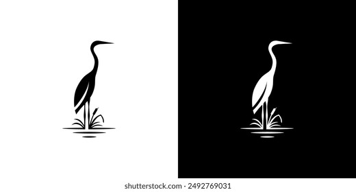 Heron pelican stork bird silhouette background vector logo illustration isolated