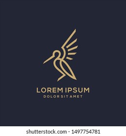 heron pelican stork vector logo lineart line outline monoline icon design stock flamingo or gulf bird coast beach illustration abstract