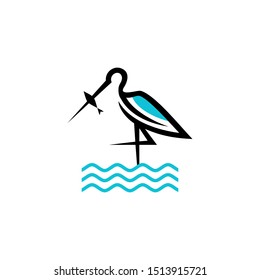 heron pelican stork vector logo lineart line outline monoline icon design stock gulf bird coast beach illustration abstract