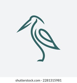 Heron pelican stork Vektorlogo Linie Linie Linie Umriss Monoline Icon Design Stock Golf Vogel Küste Illustration abstrakte ibis Logo