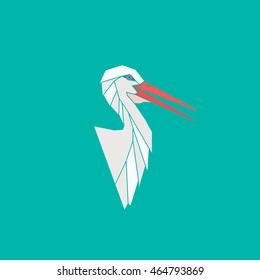 Heron portrait made in green background. Vector graphic for branding or advertising.