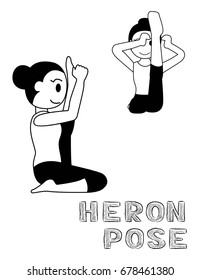 Heron Pose Cartoon Vector Illustration Monochrome