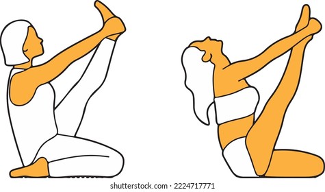 Heron Pose Krounchasana Intermediate Yoga Strength Poses Hop Opening Kneeling poses vector minimalist line art
