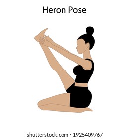 Heron-Pose-Yoga-Training auf weißem Hintergrund. Vektorgrafik