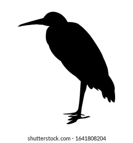Heron silhouette icon black isolated on white background. Bird with long legs and beak, neck in the swamp