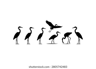 Heron Silhouette Vector Collection Set