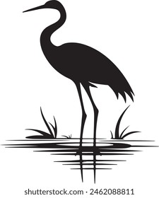 Heron Silhouette Vector Illustration White Background