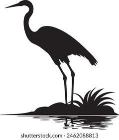 Heron Silhouette Vector Illustration White Background