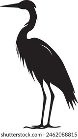 Heron Silhouette Vector Illustration White Background