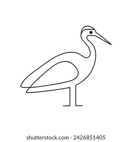 Heron single continuous one line out line vector art  drawing  and tattoo design on white background