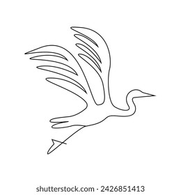 Heron single continuous one line out line vector art  drawing  and tattoo design on white background