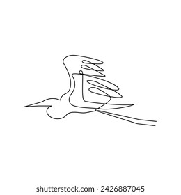 Heron single continuous one line out line vector art  drawing  and tattoo design on white background
