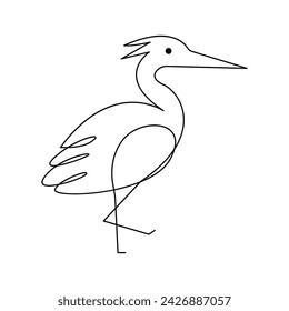Heron single continuous one line out line vector art  drawing  and tattoo design on white background
