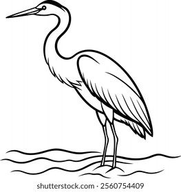 Heron Standing in Tranquil Waters Vector Illustration Art