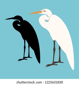 heron is standing vector illustration flat style black silhouette