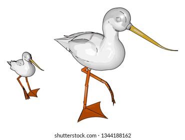 Heron or stork with long legs a long S-shaped neck and a pointed bill known for being a supreme hunter symbolize showmanship and athleticism vector color drawing or illustration