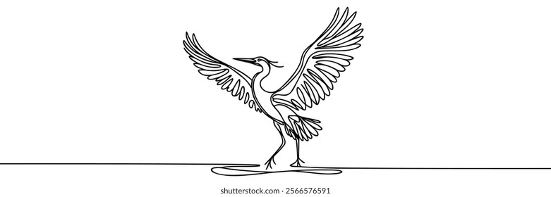 Heron stork single continuous one line out line vector art drawing on white background
