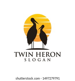 heron sunset logo - vector illustration on a dark background