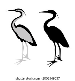 heron vector illustration, flat style, black silhouette,profile view