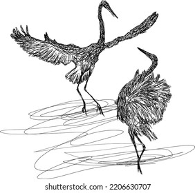 Heron vector sketch illustration. Line art drawing. Abstract style.