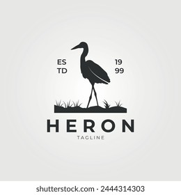 heron with vintage style logo vector illustration, heron bird print t-shirt, template , sign and symbol