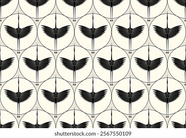 Herons in Art Deco style. Seamless Pattern for interior decoration, textiles. Fashionable home decor. Vector illustration texture isolated on white vintage background