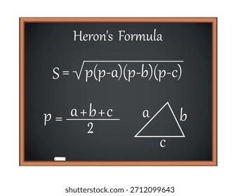Herons Formel auf einem schwarzen Brett. Vektorgrafik der naturwissenschaftlichen Bildung