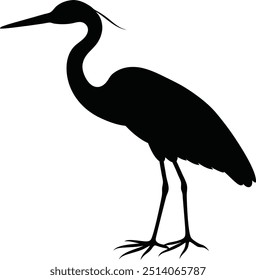 A heron's silhouette is perfectly reflected on still, tranquil waters, creating a peaceful and serene scene.