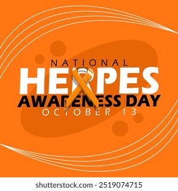 El Día de Concienciación sobre el Herpes se celebra el 13 de octubre en el Anuncio de la salud. Cinta naranja de la campaña con texto en negrita sobre fondo naranja.