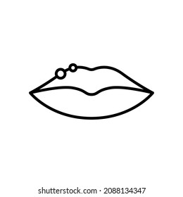 Herpes Infection on Lips Line Icon. Blister, Pimple, Acne and Rash on Lips Outline Icon. Herpes Virus Disease. Editable Stroke. Isolated Vector Illustration.