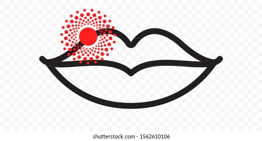 Herpes on lips vector icon, cold sore inflammation sign for medicine treatment or herpes treatment lipstick package. Labial Herpes simplex 1-2 type infection simple line symbol