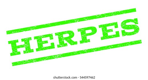 Herpes watermark stamp. Text caption between parallel lines with grunge design style. Rubber seal stamp with scratched texture. Vector light green color ink imprint on a white background.