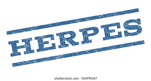 Herpes watermark stamp. Text tag between parallel lines with grunge design style. Rubber seal stamp with dust texture. Vector cobalt blue color ink imprint on a white background.