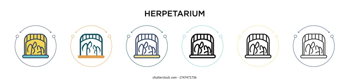 Icono herpetarium en estilo relleno, delgado, contorno y trazo. Ilustración vectorial de dos diseños de vectores herpetarianos de color y negro se pueden utilizar para móviles, ui, web