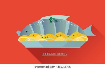 Herring with boiled potatoes and onions. Russian kitchen