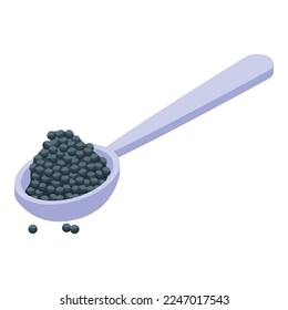 Icono de cuchara de caviar de arenque vector isométrico. Pescado oceánico. Mariscos de agua