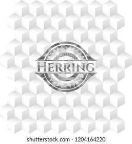 Herring grey badge with geometric cube white background