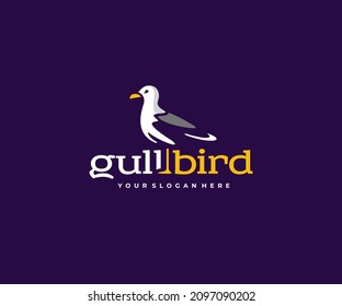 Herring gull bird logo design. Seagull standing and sea bird vector design. Larus glaucoides, mouette logotype