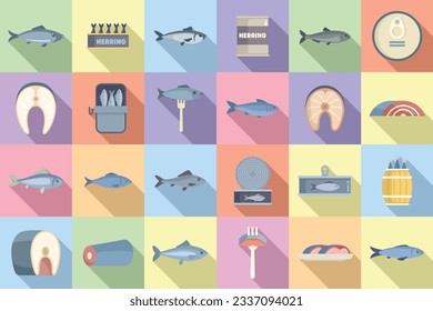 Herring icons set flat vector. Fish cod. Water trout